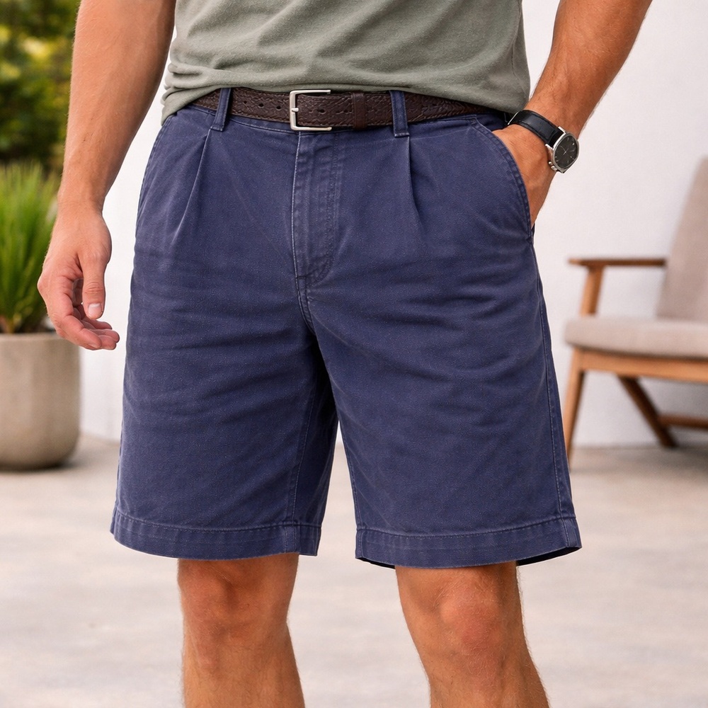 Lacoste Men's Navy Pleated Blue Shorts - 34 Waist